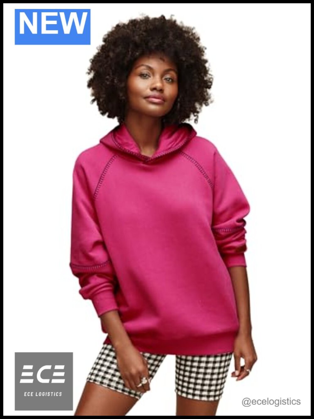 Classic Hooded Sweatshirt Whipstitch Detail Pullover Cotton Blend